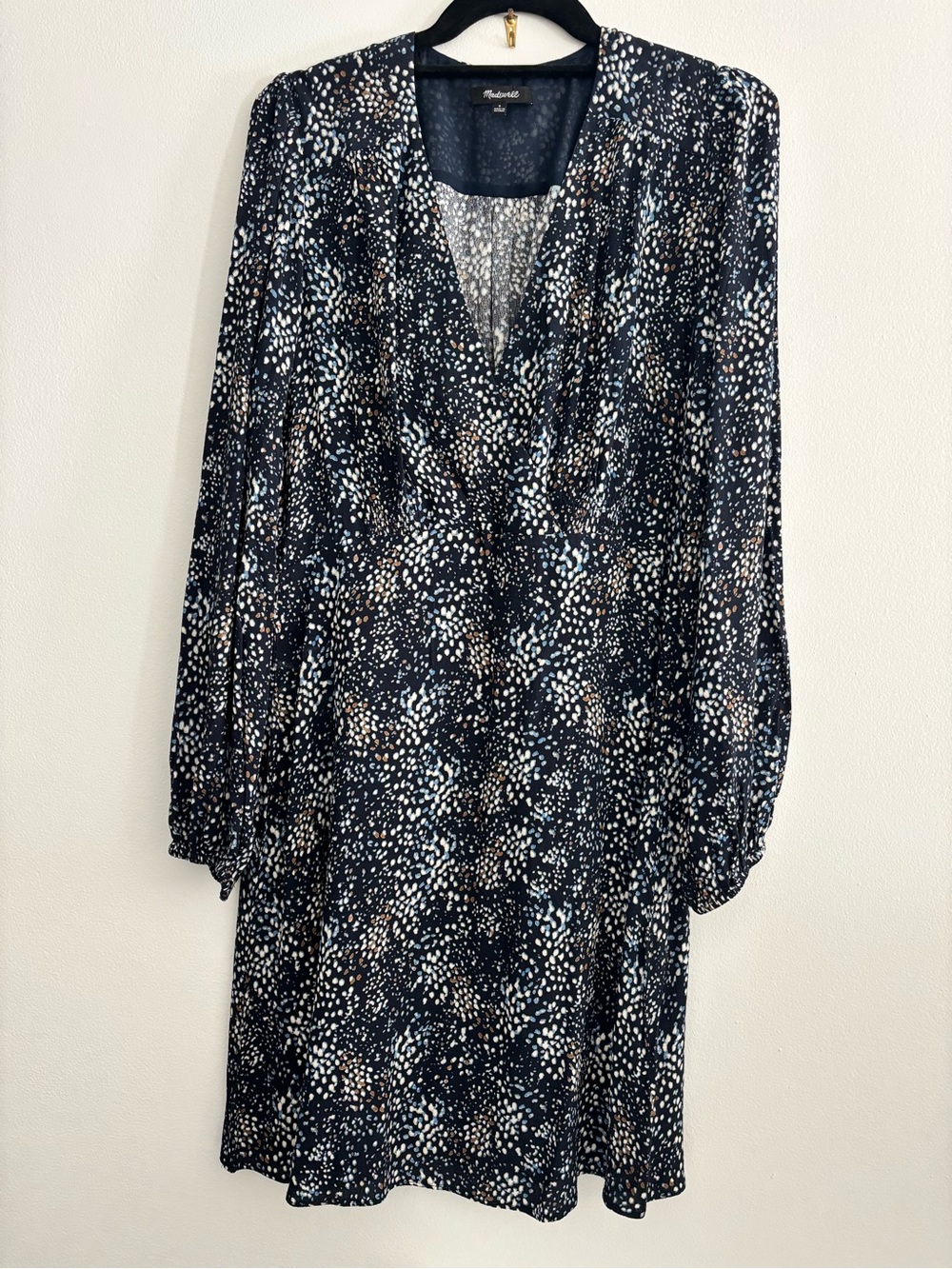 Madewell Navy Multi Dot V-Neck Long Sleeve Dress